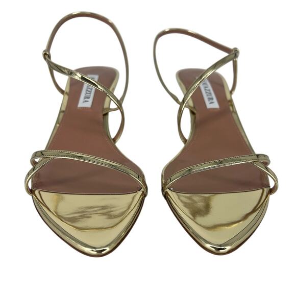 Aquazzura Tease Soft Gold Leather Kitten Heel Sandals Size 38.5 - Picture 10 of 15